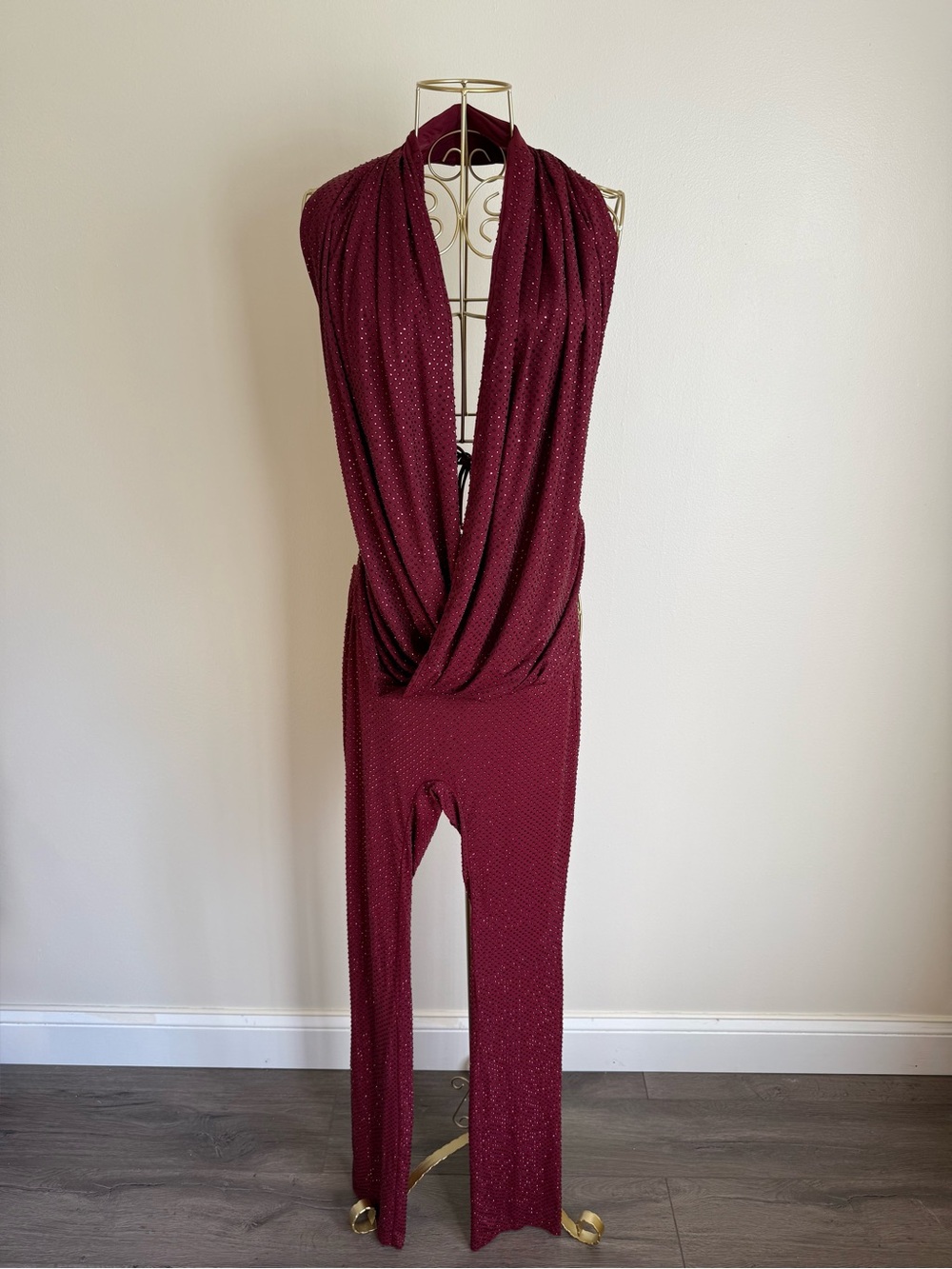 Deep Burgundy Sparkle Halter Jumpsuit